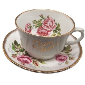 Vintage Tea Cup and Saucer Set with Pink Rose Floral and Gold Trim